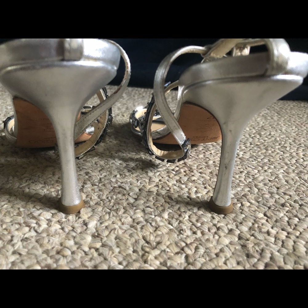 Jimmy Choo Silver t-strap heels with crystals - Picture 2 of 6